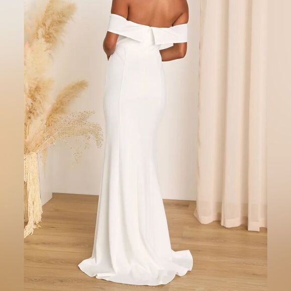 Lulus My Favorite Night Ivory Off-the-Shoulder Mermaid Maxi Dress NWT - Picture 2 of 4